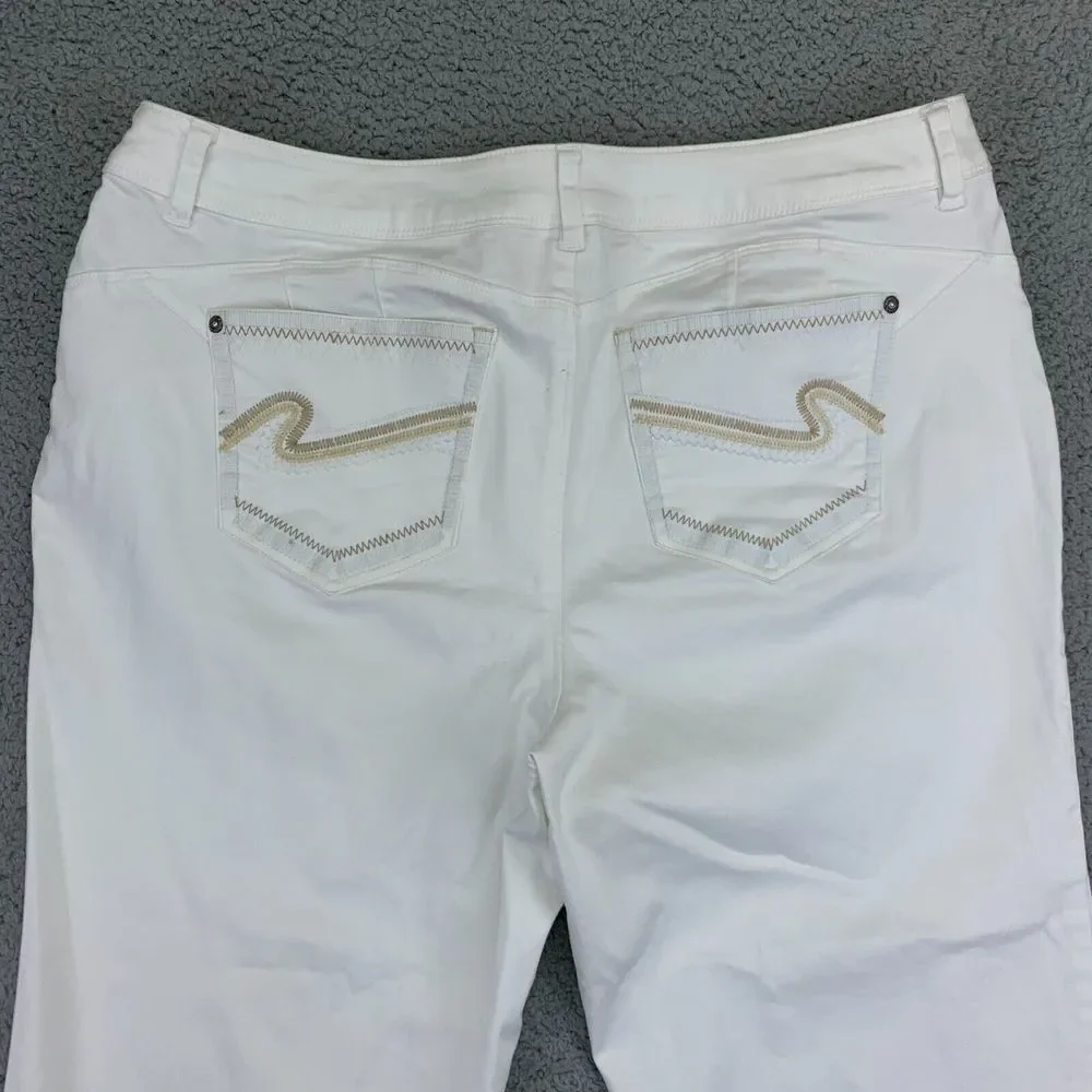 Contemporary Denim Pants Womens 16 White Capri‎ Mid-Rise Straight Leg Stretch